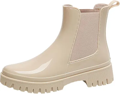 Productafbeelding van Dames Chelsea regenlaarzen met enkelhoge schacht en brede hak, beige