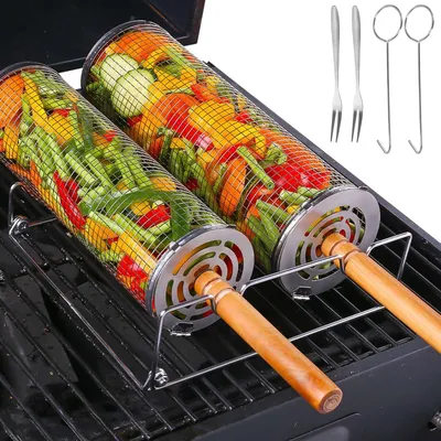 Zdjęcie produktu dla Zestaw dwóch grillów ze stali nierdzewnej z drewnianymi uchwytami