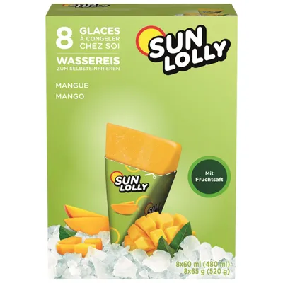 Produktbild von sun lolly Wassereis Mango 8 x 60ml mit Fruchtsaft (12er Karton Pack)