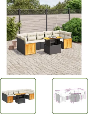 Produktbild von The Living Store 8-tlg. Garten-Sofagarnitur mit Kissen Schwarz Poly Rattan
