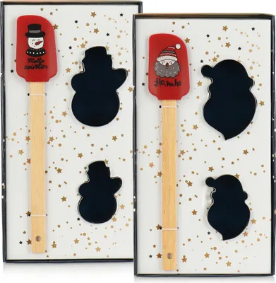 Produktbild von com-four® 6-teiliges Backset rot - Plätzchenform und Teigschaber mit weihnachtlichen Motiven - Keksausstecher für Weihnachten - Teig-Spatel [Auswahl variiert]