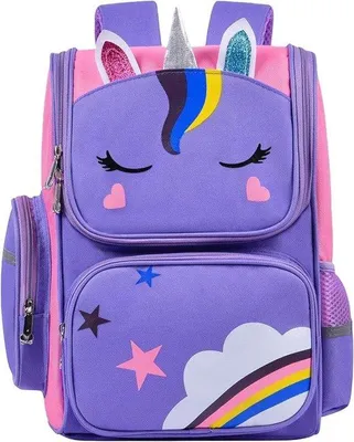 Produktbild von Unyqoos Mädchen-Rucksack mit süßem Einhorn-Muster, mehreren Fächern und ergonomischen Tragegurten, 36 x 28 x 16 cm