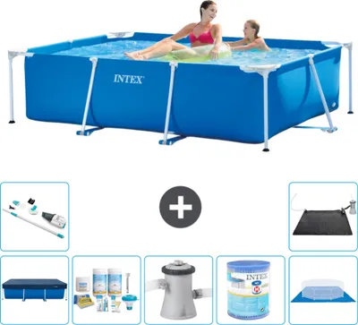 Obrázek produktu pro Bazén Intex s obdélníkovým rámem - 220 x 150 x 60 cm - modrý - včetně krytu - balíček na údržbu - filtrační čerpadlo pro bazén - filtr - podložka - vysavač