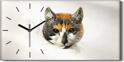 Produktbild von Wanduhr Uhr Wandbild Leinwand Geräuschlos 60x30 Zeichnung Tier Katze Kunst - schwarze Hände