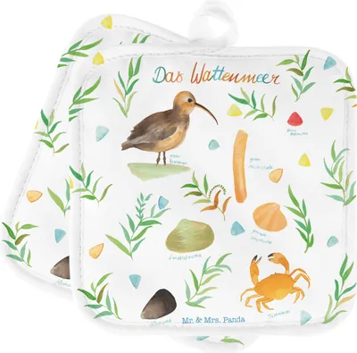 Produktbild von Mr. & Mrs. Panda Topfuntersetzer Wattenmeer - Geschenk, Vögel, Nordsee, Ostsee, Deko Badezimmer, Ofenlappen, Meer, Topflappen, 2er Set, See, topfhalter, Dekoration