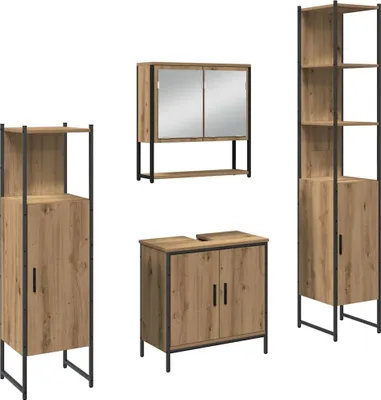 Image de Ensemble de meubles de salle de bain vidaXL, 4 pièces, marron, 33 x 33 x 185,5 cm