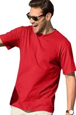 Zdjęcie produktu dla T-shirt męski na lato, 100% bawełna, bez nadruku, jednolity kolor, 145 g/m2, kolor czerwony, rozmiar S