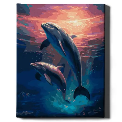 Immagine prodotto di Oh Art! - Set di colori per numeri Dolphins - 40x50cm, con cornice in legno e pennelli fai da te
