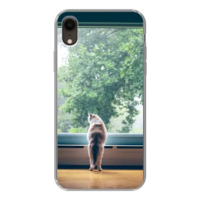 Produktbild von MuchoWow® Handyhülle Schutzhülle Hülle für iPhone XR Katze - Fenster - Pflanzen Silikon Softcase Handy Hülle - Schutzdeckel
