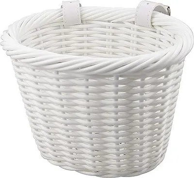 Produktbild von Woven Fahrradkorb Vorne Lenkerkorb Fahrradkörbchen Geflochten für Mädchen mit Lederriemen, Dekorativ, Abnehmbar
