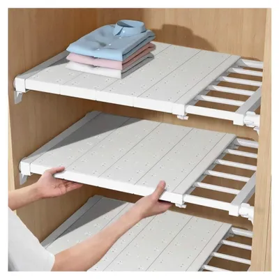 Produktbild von Verstellbarer Einlegeboden für Schränke, Regalboden ohne Bohren, Ordnungssystem für Schrank, Teleskopregal für Kleiderschrank, Küche, Badezimmer (38-60 cm)