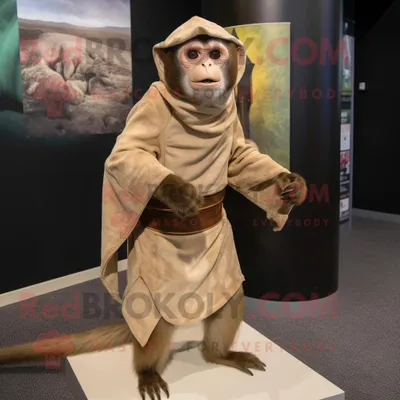 Produktbild von Hellbrauner REDBROKOLY Kapuziner-Affe Maskottchen Kostüm charakter bekleidet mit einem Body und Tüchern