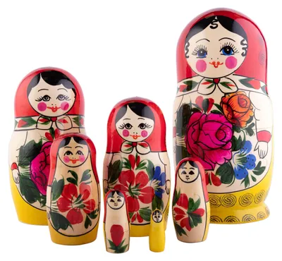 Immagine prodotto di Set di 7 bambole Matrioska in legno | Decorazione tradizionale della bambola Babushka