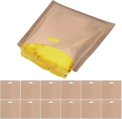 Produktbild von 12 Stück antihaftbeschichtete, wiederverwendbare Toastabags für Toast, Pizzastücke, Käsesandwiches, Snacks, Chicken Nuggets.
