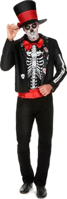Produktbild von Skelett Herrenkostüm Dia de los Muertos rot-schwarz-weiss - L