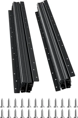 Two sets of black drawer slides and a collection of screws are displayed against a white background.