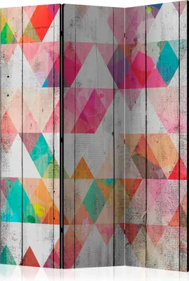 Obrázek produktu pro třídílný jednostranný paraván z netkané textilie - vzor Rainbow Triangles 135x172 cm f-B-0144-z-b