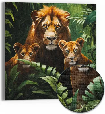Produktbild von DEQOART Hybrid Leinwand Bild 30x30 cm 'Dschungelkönige' Wandbild Glas flach modern