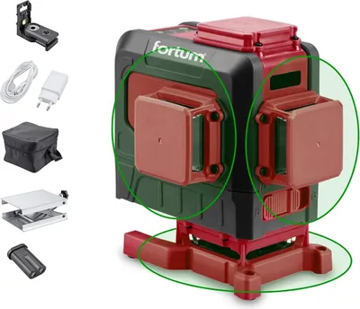 Obrázok produktu pre Fortum krížový laser zelený laser 3D (3x360 stupňov), samonivelačný, nízka horizontálna čiara, vrátane 360° montážneho modulu (magnet, skrutka, statív), IP 54, 30 m