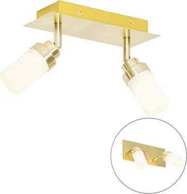 Produktbild von QAZQA - Modern Moderner BadSpot I Spotlight I Deckenspot I Deckenstrahler I Strahler I Lampe I Leuchte aus Messing 2-flammig-flammig IP44 - Japie - Stahl Rechteckig - LED geeignet G9