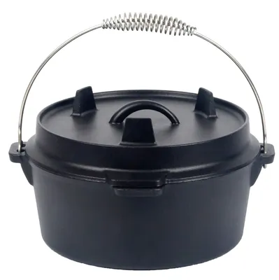 Produktbild von Dutch Oven Topf aus Gusseisen 4,3 Liter Schmortopf Kochtopf Grillplatten-Deckel Lagerfeuertopf schwarz