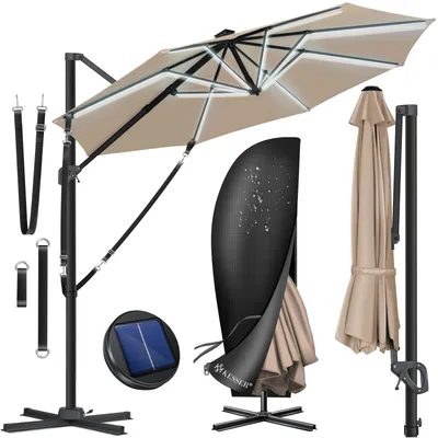 Produktbild von KESSER® Sonnenschirm Ampelschirm SUN Rund XL Ø330 cm Inkl. Abdeckung 7-Fach Verstellbar Drehbar Neigbar Kippbar Groß 360° Drehbar Gartenschirm mit Kurbel Sonnenschutz UV50+