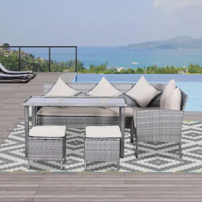 Image de Ensemble de mobilier de jardin - Ensemble de salon de jardin - Groupe de sièges - Ensemble de salon de jardin avec table - 5 pièces - Résistant aux intempéries