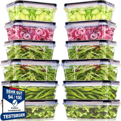 Produktbild von Frischhaltedosen Set 12 Stück, 6x1000ml + 6x1500ml, auslaufsicher, BPA-frei, mikrowellengeeignet