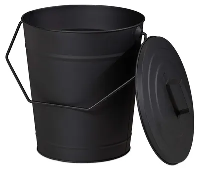 Immagine prodotto di Secchio per cenere con coperchio - Metallo - 12 litri - Nero - Secchio per camino
