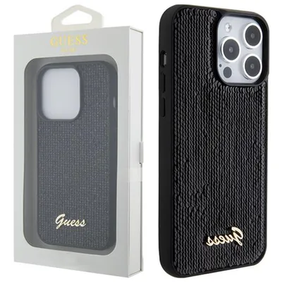 Produktbild von Guess Sequin Script Metal - iPhone 15 Pro Hülle (Schwarz)