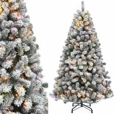 Produktbild von 180 cm Künstlicher Weihnachtsbaum mit 250 LED Beleuchtung, 800 Spitzen, schneebedeckt Tannenbaum, Metallständer, Φ95cm, KI-generiertes Bild