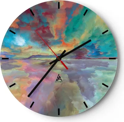 Produktbild von Wanduhr - Rund - Glasuhr - Abstraktion modern - 40x40cm - Schleichendes Uhrwerk - Lautlos - zum Aufhängen bereit - Dekoration Modern - Wanddekoration aus Glas - C3AR40x40-4027