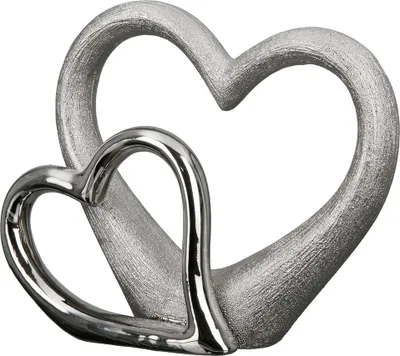 Zdjęcie produktu dla Gilde Dekoobjekt, Herz, "Double Heart", Porzellan, silberfarben, VE 2, L. 6.5 cm, B. 24.7 cm, H. 19.5 cm 28998 4063387289983