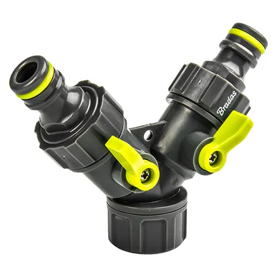 Image de Raccord de tuyau Reparator Raccord de tuyau à robinet 1/2" 3/4" 1" Bradas 6. Pièce en Y 3/4" avec 2 vannes