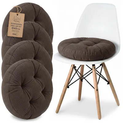 Produktbild von Sitzkissen Rund 40 cm 4er Set aus Cord Stuhlkissen Bodenkissen Sitzauflage Braun