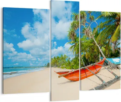 Produktbild von Bild auf Leinwand - Leinwandbild - Golf Ozean Palme Boot - 95x80cm - Wand Bild - Wanddeko - Leinwanddruck - Bilder - Kunstdruck - Wanddekoration - Leinwand bilder - Wandkunst - CB95x80-2388