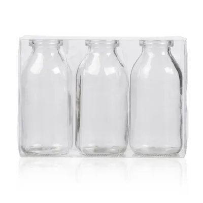 Zdjęcie produktu dla Zestaw 3 wazonów na butelki BOTTLE H. 10 cm D. 5 cm przezroczyste szkło Sandra Rich
