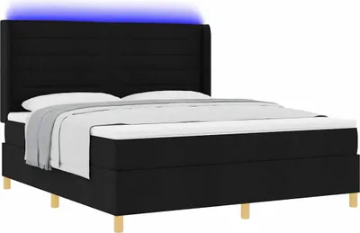 Produktbild von Boxspringbett mit LED-Lichtleisten Schwarz 180 x 200 cm Stoff