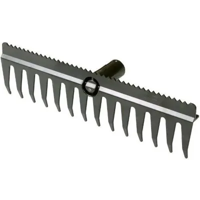 Produktbild von Kunststoff-Rechen 41 cm breit, 7 cm Zahnhöhe, 14 flexible Zähne, mit Ausrichtkante für Beet und Laub