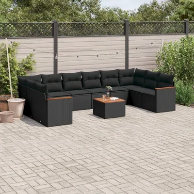 Produktbild von 11-tlg. Garten-Sofagarnitur mit Kissen Schwarz Poly Rattan 3226328