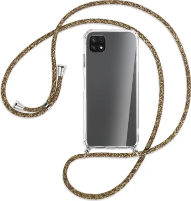 Produktbild von Handykette Backcover-Schutzhülle mit Band (Metall silberfarben) für Samsung Galaxy A22 5G (A226) - braun+beige