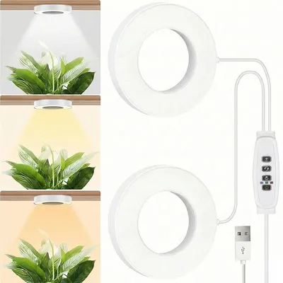 Produktbild von LED Pflanzenlampe Vollspektrum 3 Lichtmodi Dimmbar Pflanzenlicht Zimmerpflanzen Wachstumslampe mit Timer, 2 Ring