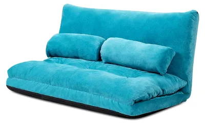 Produktbild von Bodensofa mit klappbarem Design, 6-stufig verstellbarer Rückenlehne, inklusive 2 Kissen, gepolstertes Klappsofa für Schlafzimmer und Wohnzimmer (Blau)