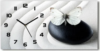 Produktbild von Wanduhr aus Glas – 60x30 cm - Glasbild - Glasuhr - Gehärtetes Glas - schwarze-zeiger - Zen Stein und Schmetterling