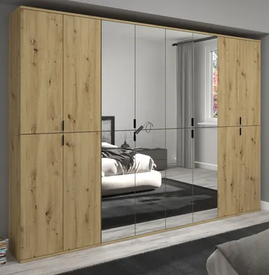 Produktbild von Kleiderschrank mit Spiegel "Line-Up" Eiche Mehrzweckschrank 244 x 193 cm