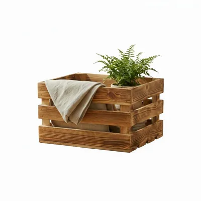 Image de Caisse en bois flammé 40 x 30 x 25 cm - Caisse à fruits Caisse d'étagère avec ou sans fond intermédiaire