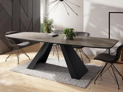 Produktbild von Esstisch Monte im Modern Stil, Rechteckiger Tisch - Ausziehbar von 180 cm bis 220 cm, Pulverbeschichtete Schwarze Metallbeine - 180 x 90 cm - Chicago Beton Grau
