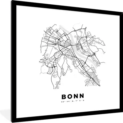 Produktbild von MuchoWow® Gerahmtes Poster Stadtplan - Deutschland - Schwarz und weiß - Bonn - Karte 40x40 cm - Poster mit Schwarzem Bilderrahmen Wandposter Rahmen Foto Bilder - Mit Rahmen - Wanddekoration Schlafzimmer