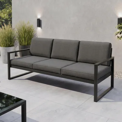 Produktbild von BEAUTYSOFA Garten Lounge Sofa STELLA, 3-Sitzer Gartensofa, Terrassenmöbel, Wasserabweisendes Lounge Sofa für Balkon, Terrasse Dunkelgrau Patio Base 6