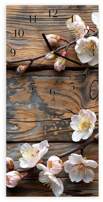 Produktbild von Wanduhr aus Glas mit Motiv Kirschblüten Holz- 30 x 60 cm - inkl. Aufhängesystem